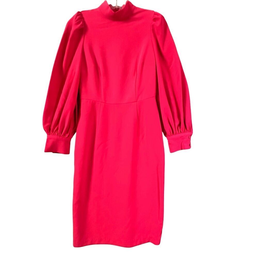 Sergio Hudson x Target Hot Pink Mock‎ Neck Balloon Sleeve Midi Dress Sz XS NWT